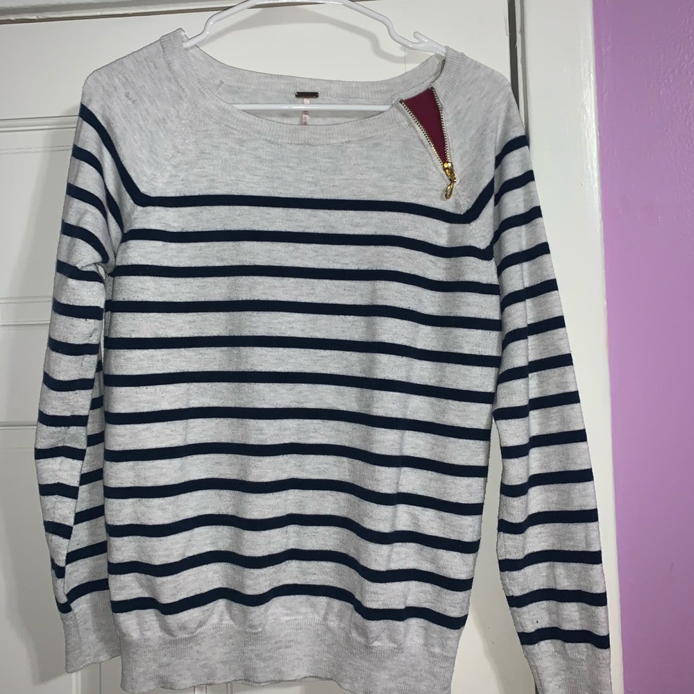 White Sweater With Blue Stripes